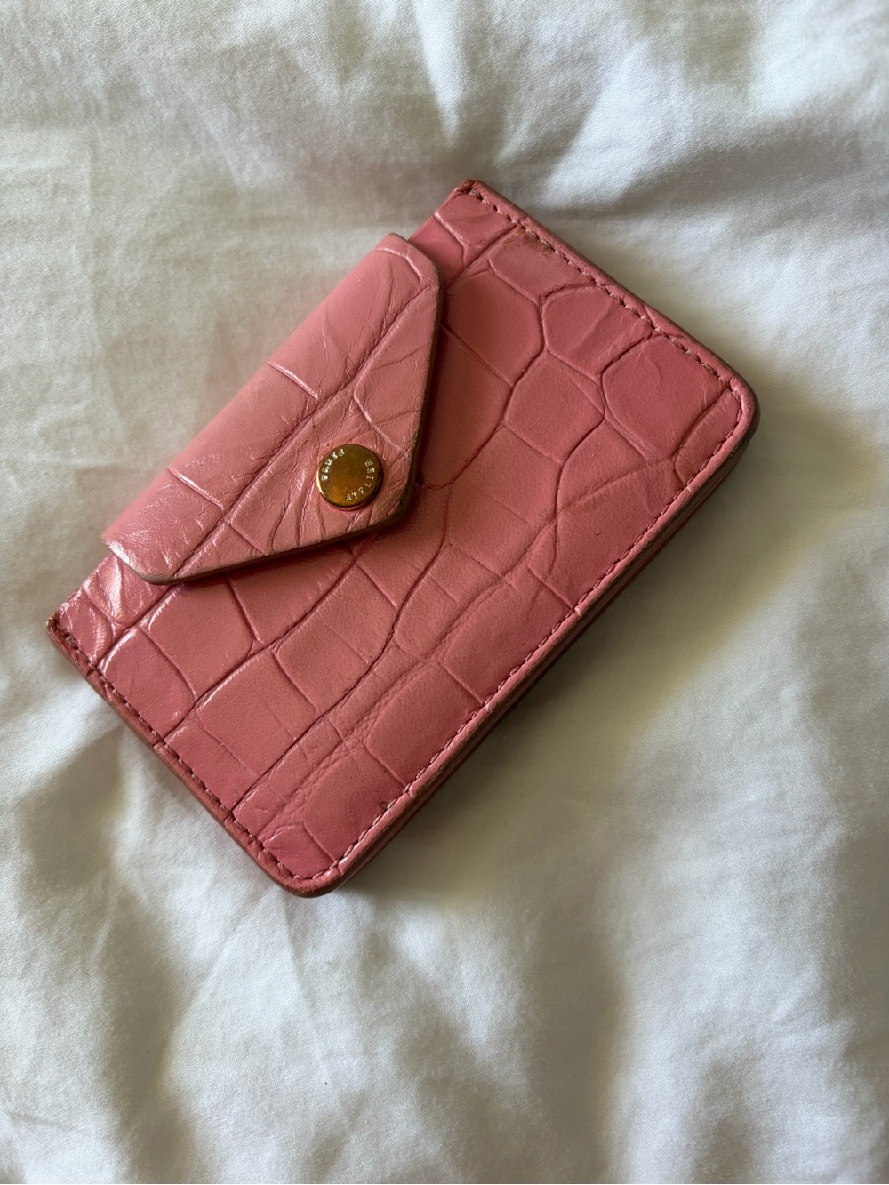 & Other Stories Pink Croc-Embossed Card Holder Wallet